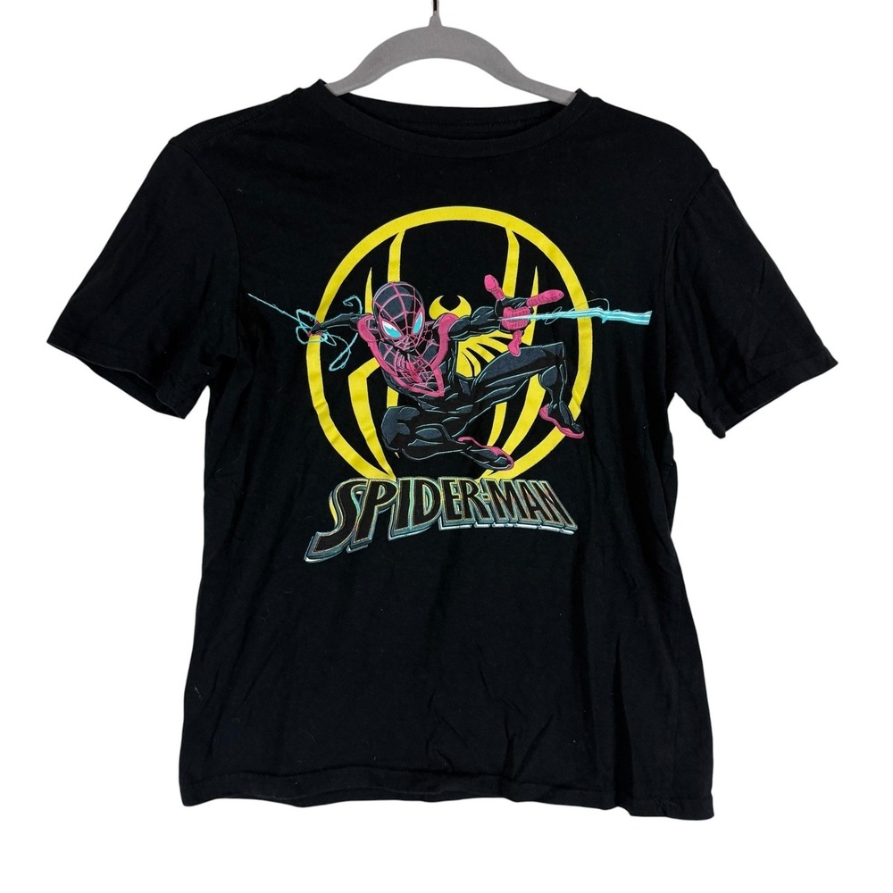 Marvel Shirt Kids 10-12 Black Spider-Man Miles Morales Graphic Tee Top Superhero